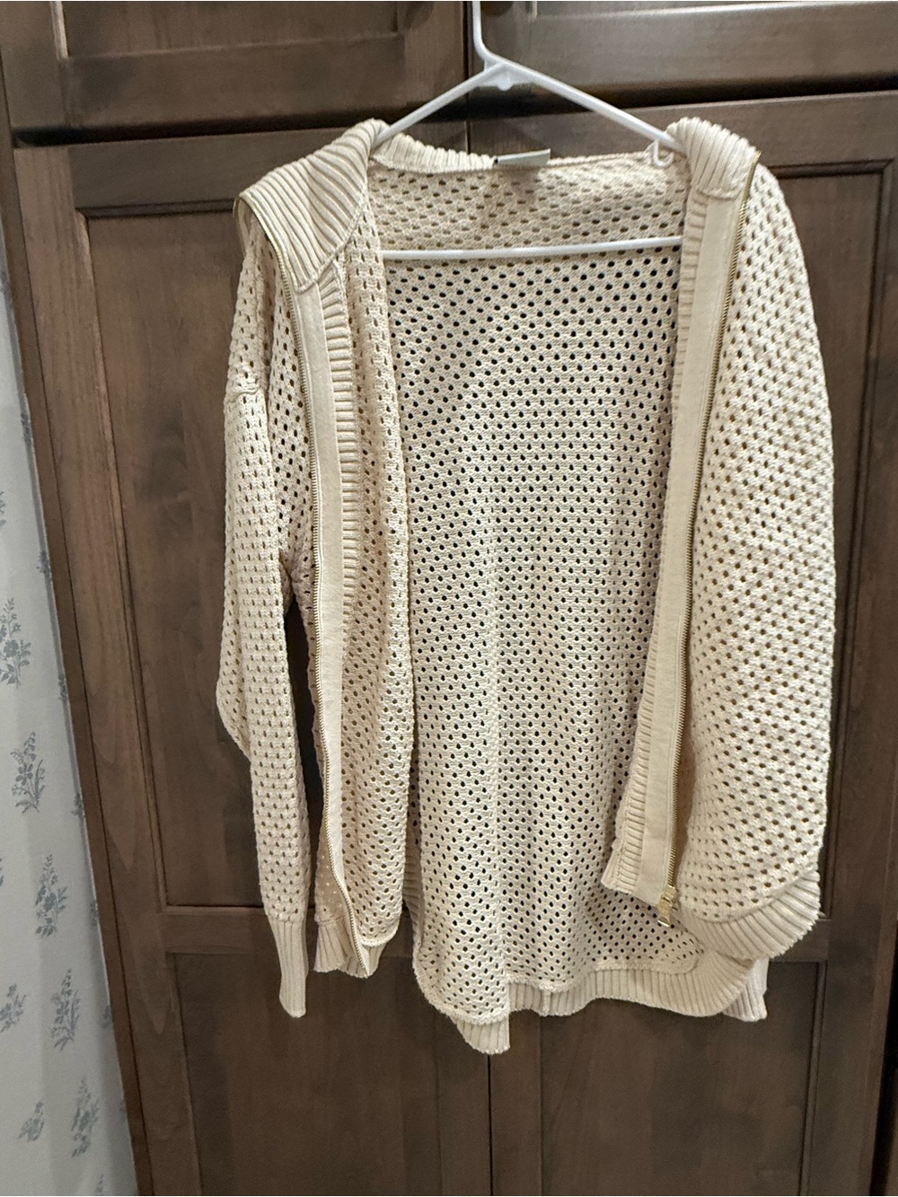 Varley Open-Knit Hooded Cardigan in Cream